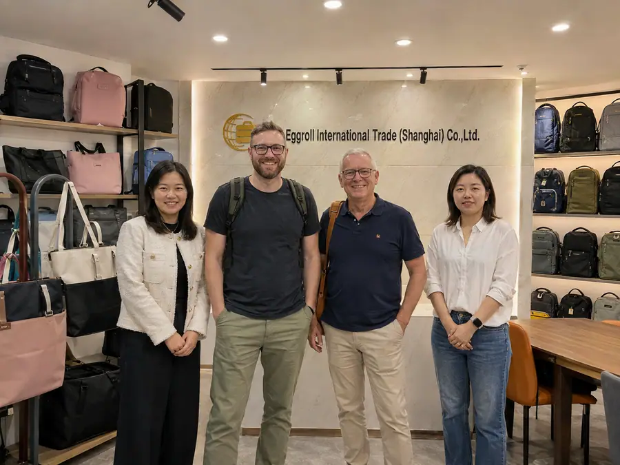 Buyers visiting the Eggroll Bags office in Shanghai