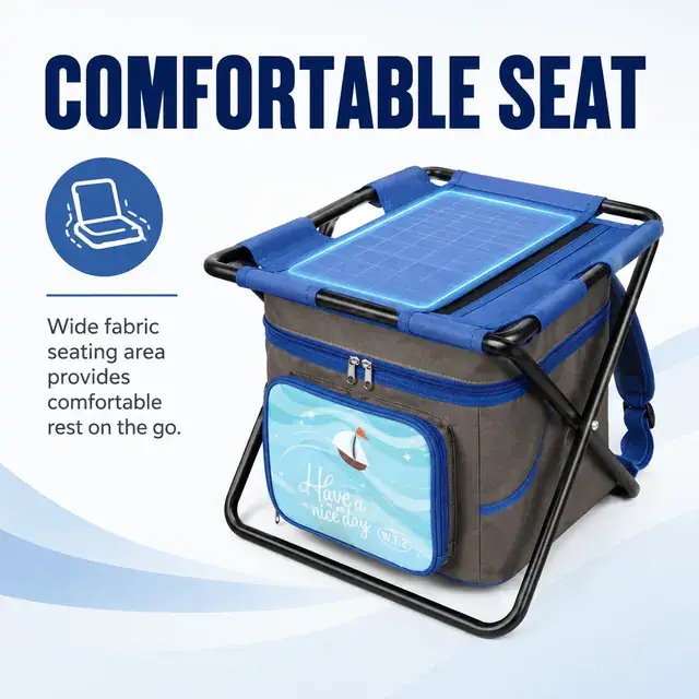 2-in-1 Portable Backpack with Folding Chair Cooler 34×27.5×27cm — construction detail 2