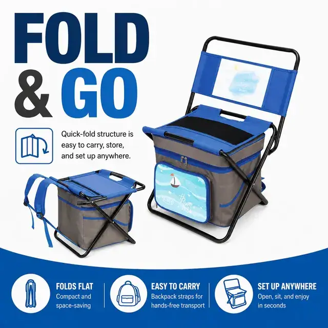 2-in-1 Portable Backpack with Folding Chair Cooler 34×27.5×27cm — construction detail 3