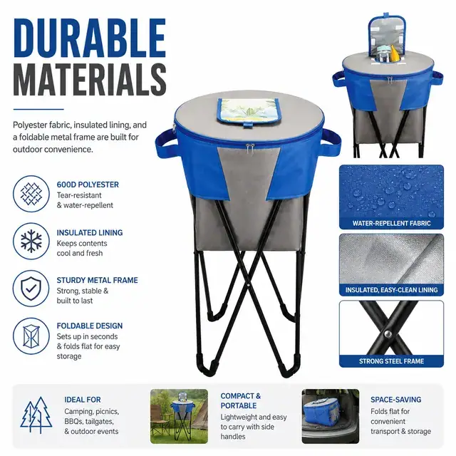2-in-1 Portable Folding Stool Cooler Bag 45×45×86cm — construction detail 4