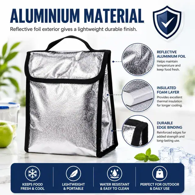 Aluminum Foil Lunch Bag for Outdoor / Cooler Bag (Aluminium, 21*10*24cm) — construction detail 2