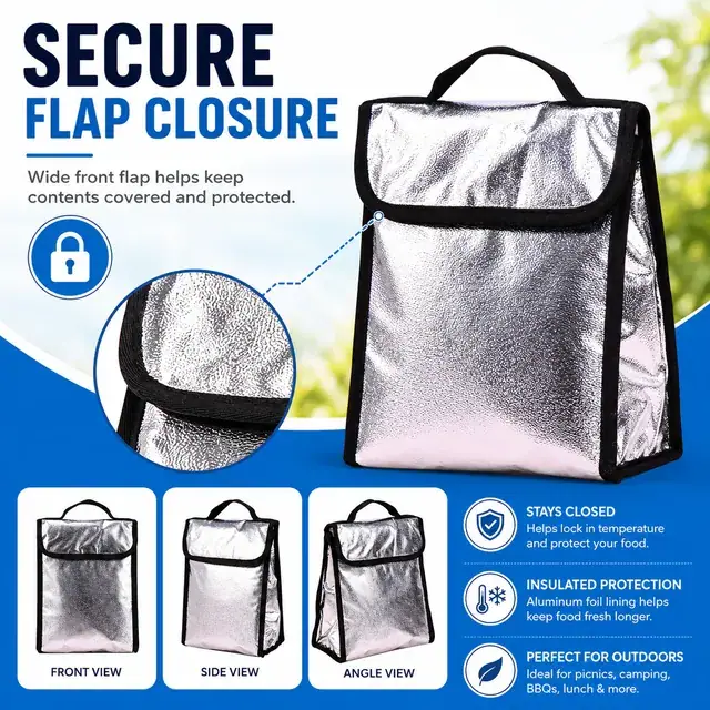 Aluminum Foil Lunch Bag for Outdoor / Cooler Bag (Aluminium, 21*10*24cm) — construction detail 3