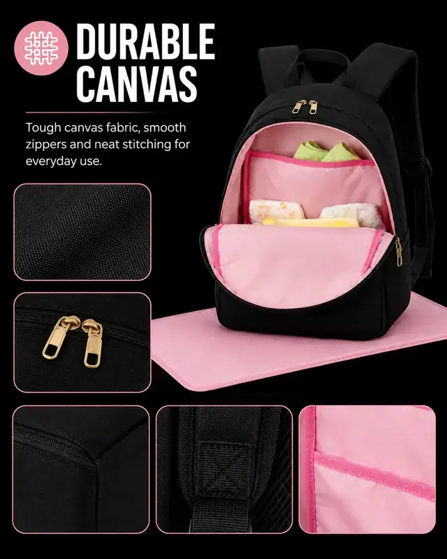 Baby Diaper Bag Backpack — 30 x 12 x 43 cm — construction detail 2