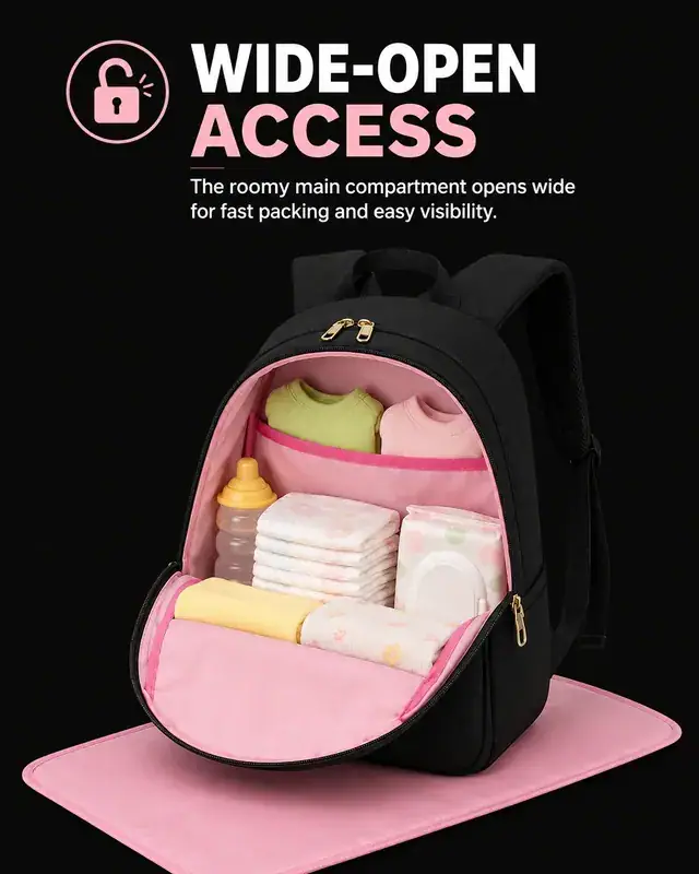 Baby Diaper Bag Backpack — 30 x 12 x 43 cm — construction detail 3