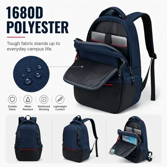 Custom School & Laptop Backpack — 30.5 x 16 x 46 cm — construction detail 2