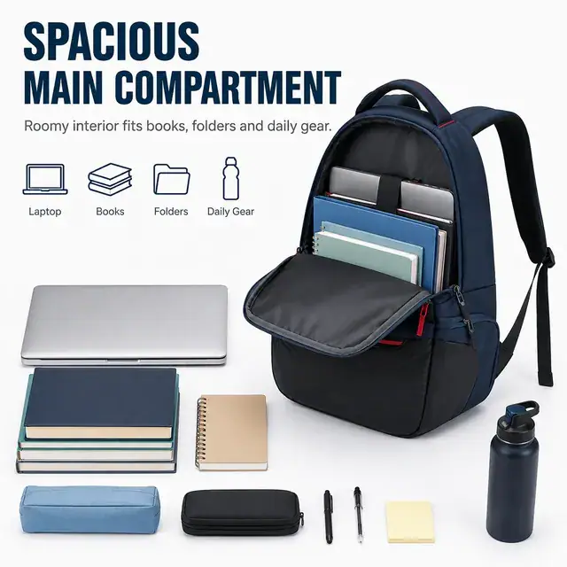 Custom School & Laptop Backpack — 30.5 x 16 x 46 cm — construction detail 4