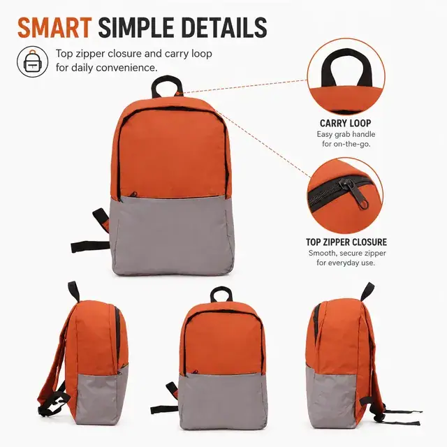 Lightweight Foldable School Backpack — 27 x 14 x 42 cm — construction detail 3