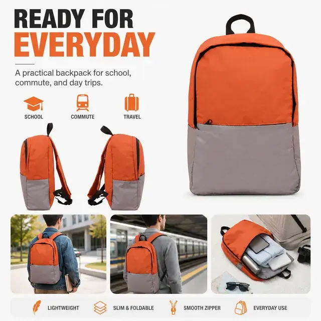 Lightweight Foldable School Backpack — 27 x 14 x 42 cm — construction detail 4
