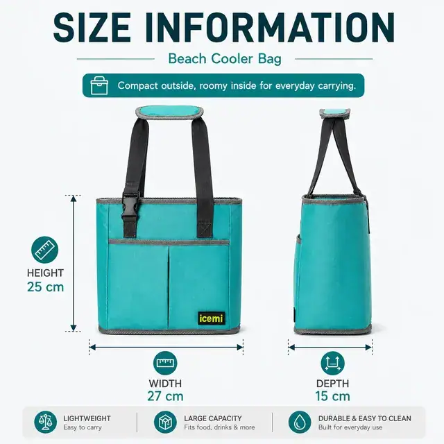 Beach Cooler Bag (600D/PVC, 27*15*25cm) - Factory — construction detail 2