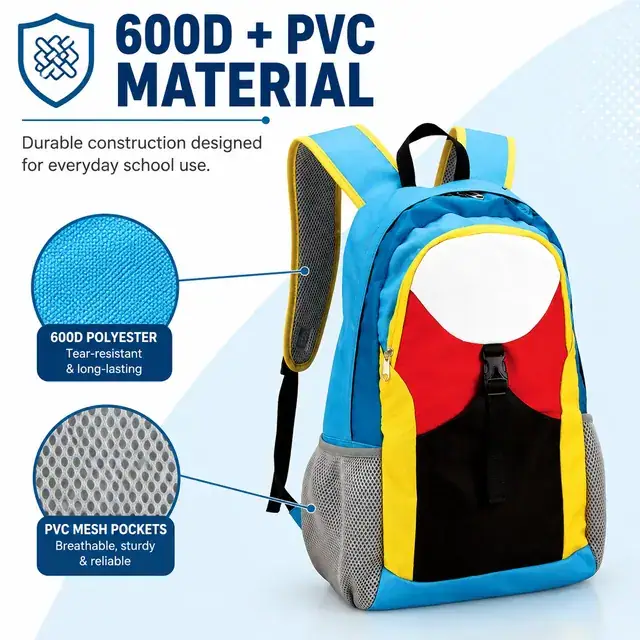 Colorful Kids School Backpack — 31 x 19 x 46 cm — construction detail 1