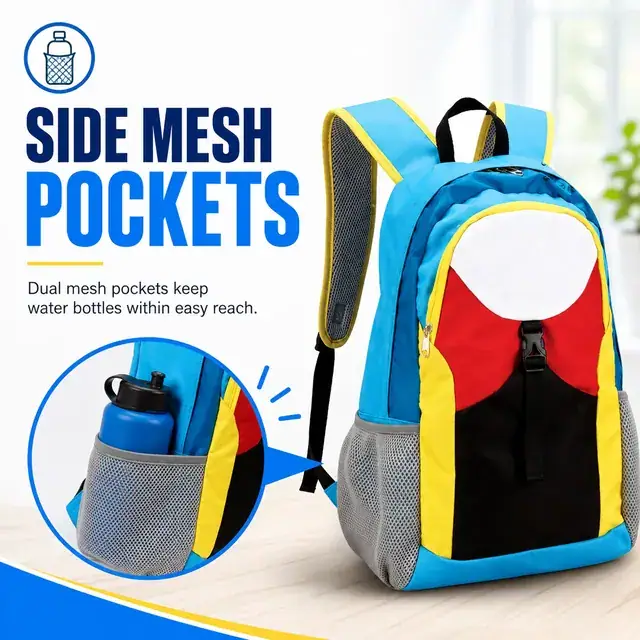 Colorful Kids School Backpack — 31 x 19 x 46 cm — construction detail 2