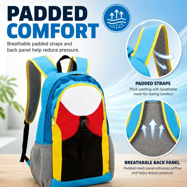 Colorful Kids School Backpack — 31 x 19 x 46 cm — construction detail 3