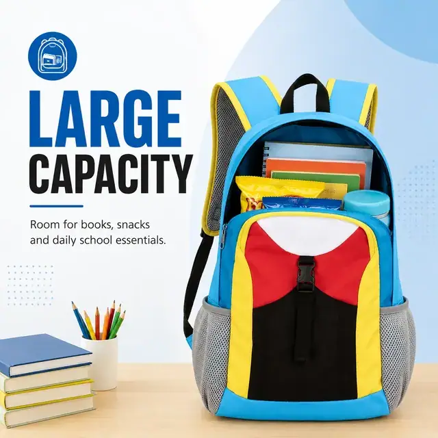 Colorful Kids School Backpack — 31 x 19 x 46 cm — construction detail 4