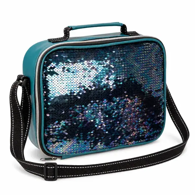 Small PU Leather & Sequin Lunch Cooler Bag 25.5×7×20cm — product view