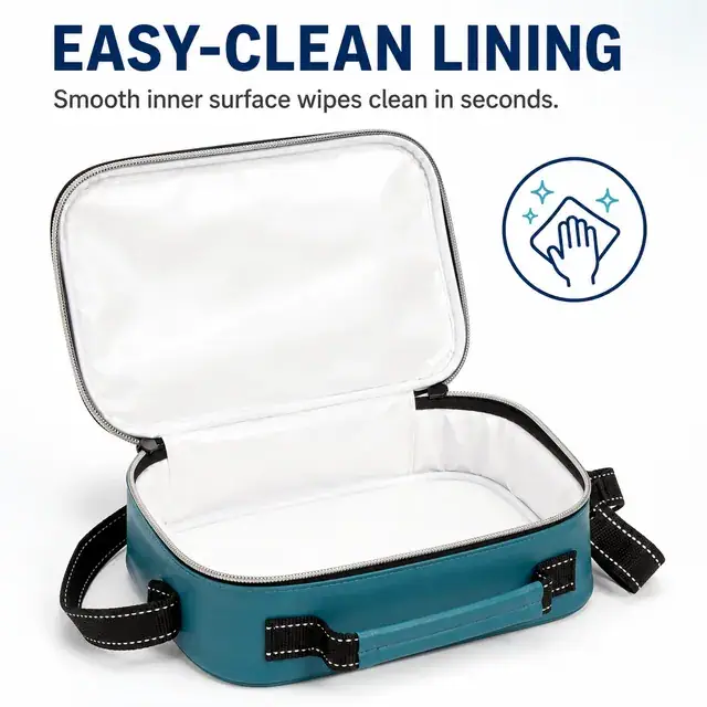 Small PU Leather & Sequin Lunch Cooler Bag 25.5×7×20cm — construction detail 2
