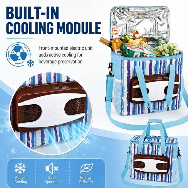 Electric Cooler Bag for Beverage Preservation 10L 600D Polyester+PEVA 32×24×27cm — construction detail 2