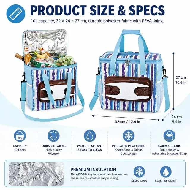Electric Cooler Bag for Beverage Preservation 10L 600D Polyester+PEVA 32×24×27cm — construction detail 4