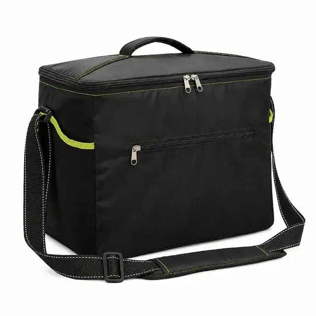 Black Insulated Lunch Bag with Adjustable Shoulder Strap (300D/PU, 35.5×24.5×29 cm) — product view
