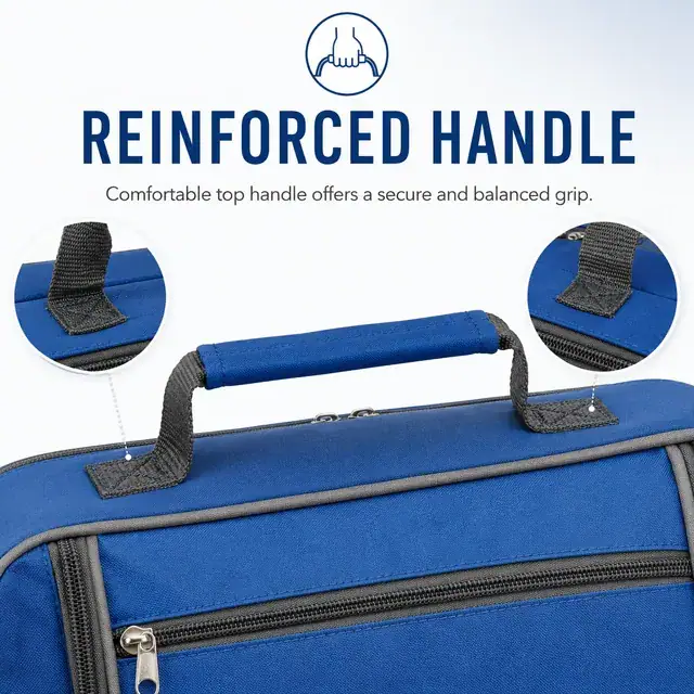 Blue Insulated Lunch Bag with Adjustable Shoulder Strap (Polyester, 34×24×31.5 cm) — construction detail 3