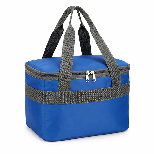Blue Insulated Lunch Bag with Double Handles and Zipper Closure (420D/PVC, 26.5×20×20 cm) — product view