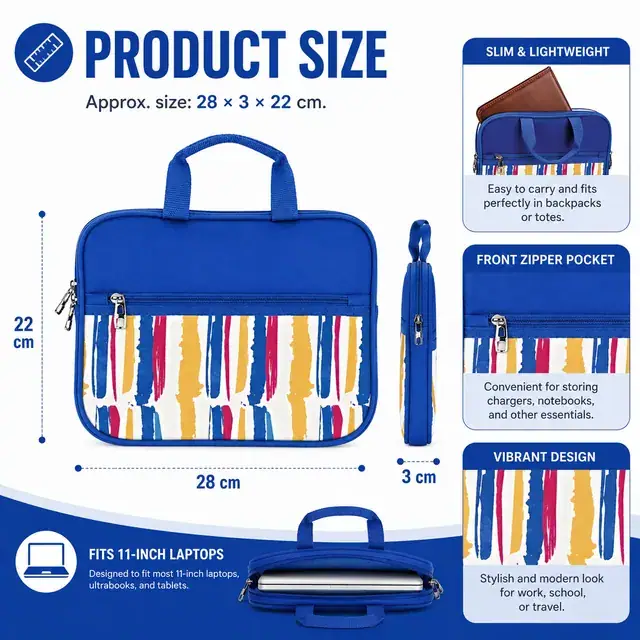 11" Business Laptop Case — Portable Slim Computer Bag, 28×3×22 cm — construction detail 1