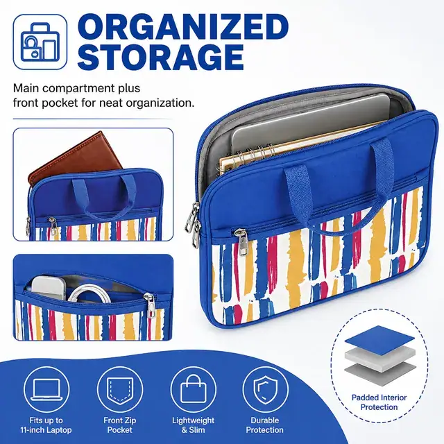 11" Business Laptop Case — Portable Slim Computer Bag, 28×3×22 cm — construction detail 3