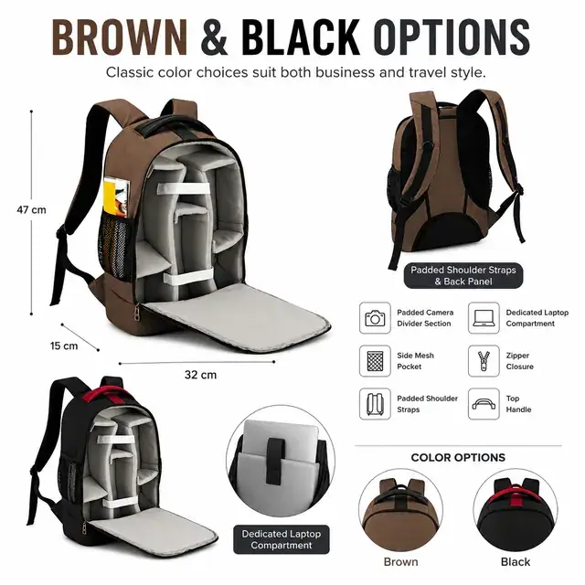 Camera & Laptop Backpack — Canvas + PU, 32×15×47 cm — construction detail 4
