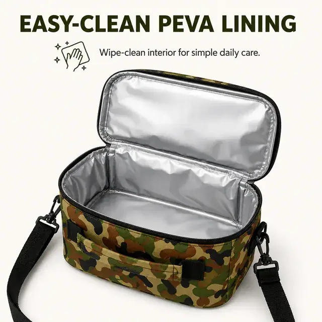 Camouflage Insulated Lunch Bag with Adjustable Shoulder Strap (23×12×30 cm) — construction detail 2
