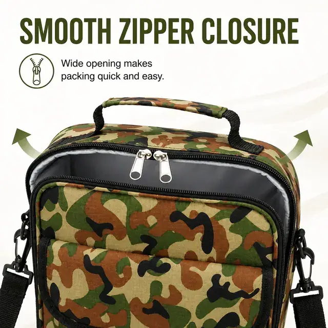 Camouflage Insulated Lunch Bag with Adjustable Shoulder Strap (23×12×30 cm) — construction detail 3