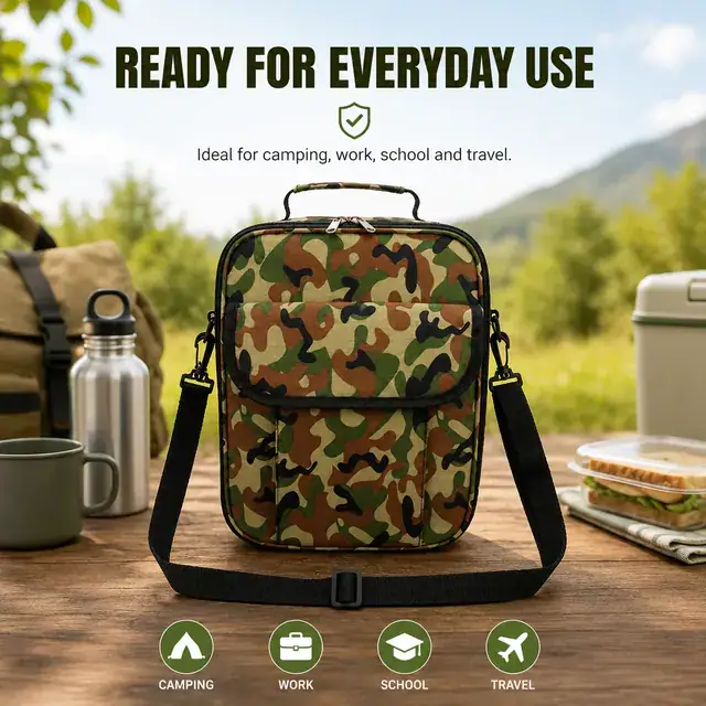 Camouflage Insulated Lunch Bag with Adjustable Shoulder Strap (23×12×30 cm) — construction detail 4