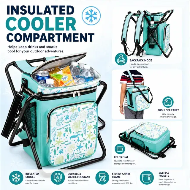 Multi-Function Camping Folding Chair Cooler Bag 600D+Microfiber 35×30×42cm — construction detail 1