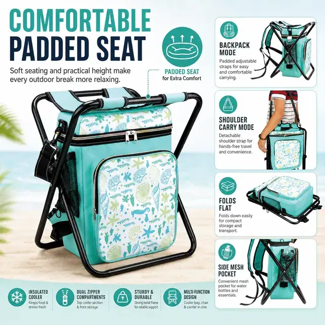 Multi-Function Camping Folding Chair Cooler Bag 600D+Microfiber 35×30×42cm — construction detail 3