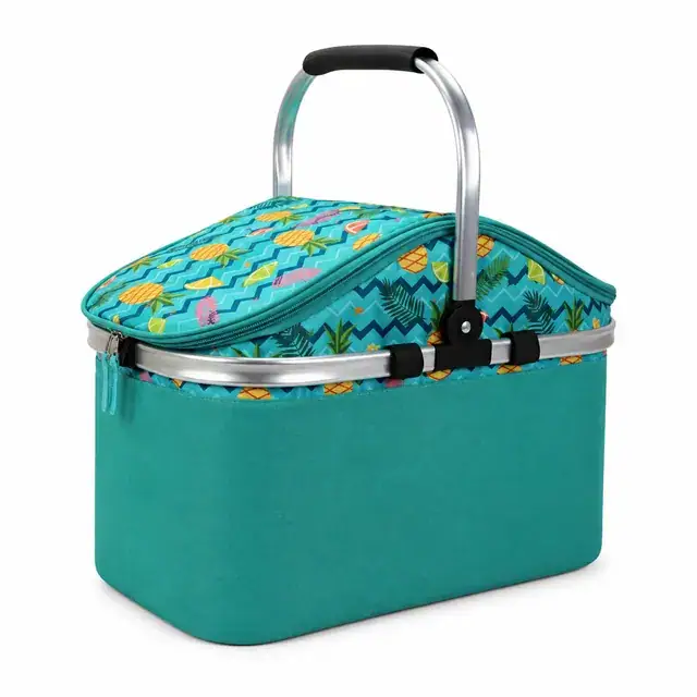 Camping Insulated Cooler Basket with Portable Handle Microfiber & 600D Polyester 52×26.5×31cm — product view