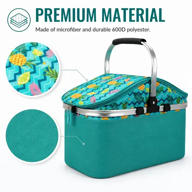 Camping Insulated Cooler Basket with Portable Handle Microfiber & 600D Polyester 52×26.5×31cm — construction detail 1