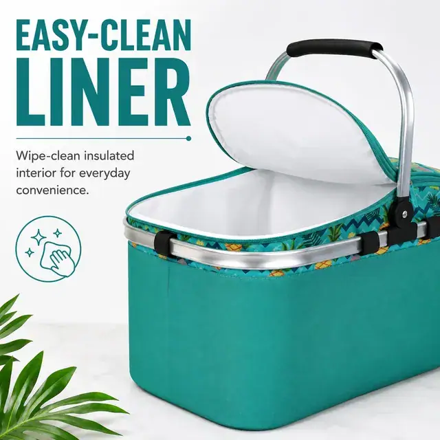 Camping Insulated Cooler Basket with Portable Handle Microfiber & 600D Polyester 52×26.5×31cm — construction detail 2