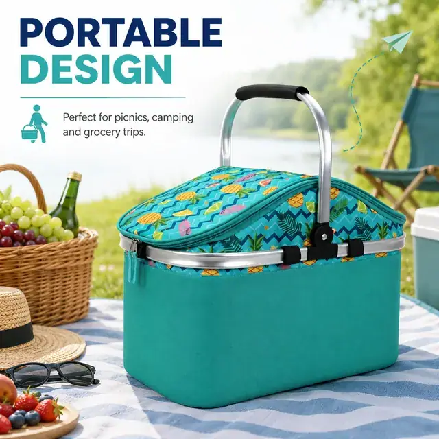 Camping Insulated Cooler Basket with Portable Handle Microfiber & 600D Polyester 52×26.5×31cm — construction detail 3