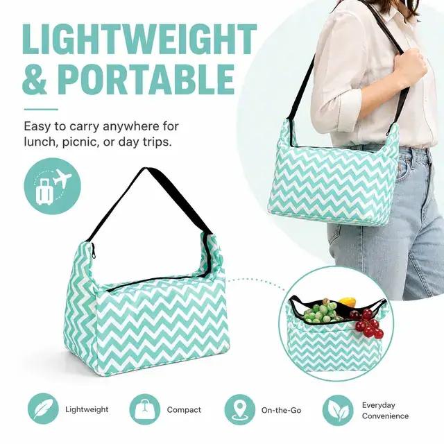 Chevron Insulated Lunch Bag with Adjustable Shoulder Strap (Microfiber Printing, 23×14×26 cm) — construction detail 3
