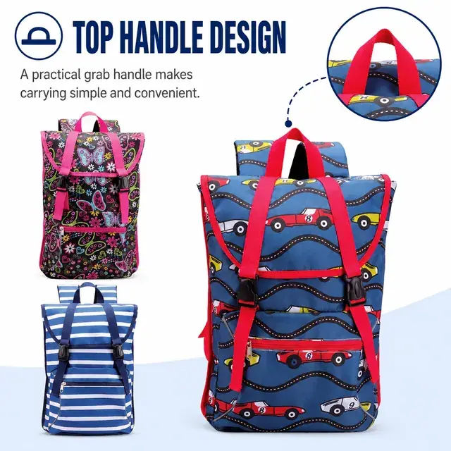 Printed Kids School Backpack — 30 x 6.5 x 41 cm — construction detail 2
