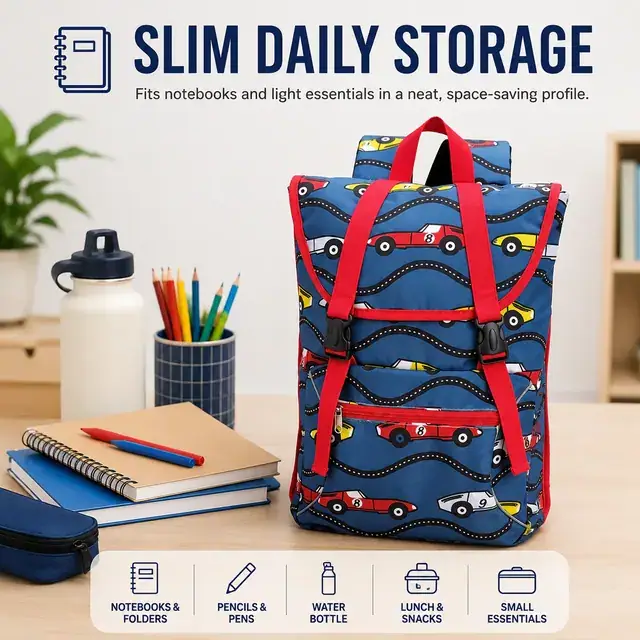 Printed Kids School Backpack — 30 x 6.5 x 41 cm — construction detail 3
