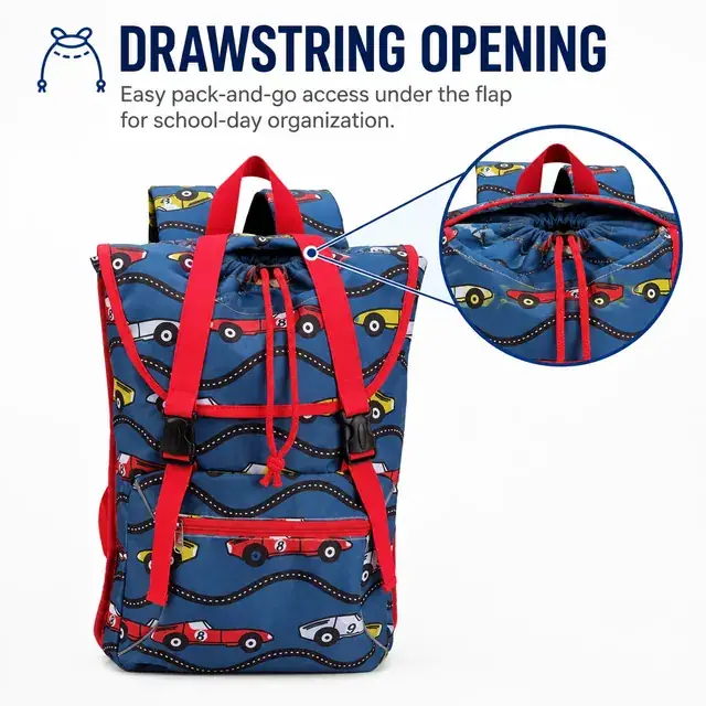 Printed Kids School Backpack — 30 x 6.5 x 41 cm — construction detail 4