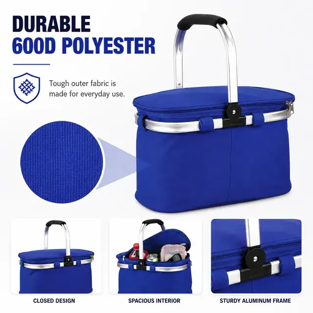 Collapsible Portable Lunch Basket Cooler Bag 600D Polyester+PEVA 38×23×30cm — construction detail 1