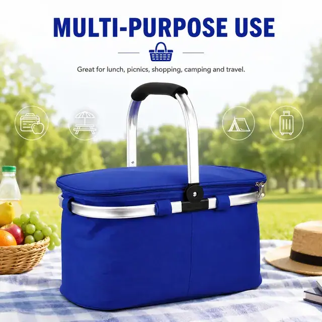 Collapsible Portable Lunch Basket Cooler Bag 600D Polyester+PEVA 38×23×30cm — construction detail 3