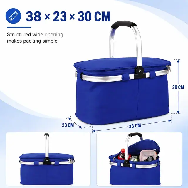 Collapsible Portable Lunch Basket Cooler Bag 600D Polyester+PEVA 38×23×30cm — construction detail 4