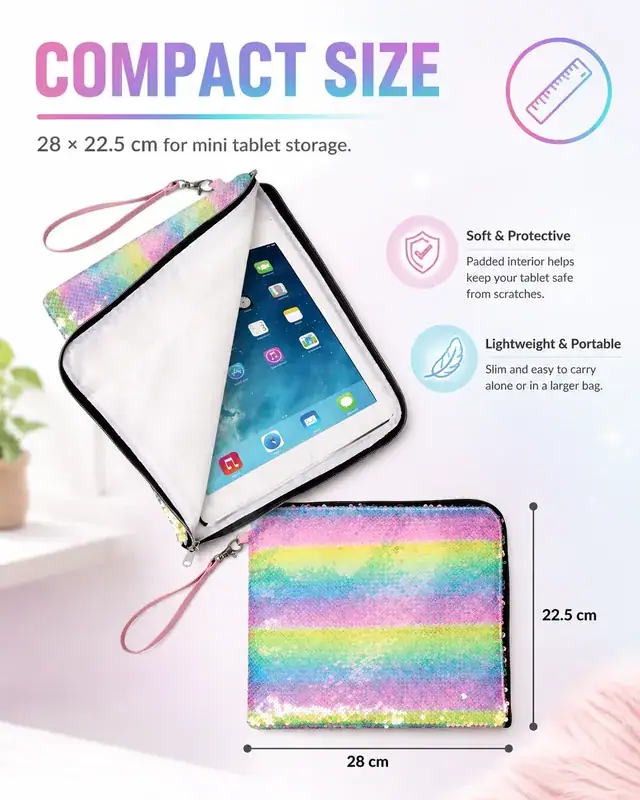 Color Mini Computer / iPad Bag for Business Trips — 600D + Sequin, 28×22.5 cm — construction detail 1