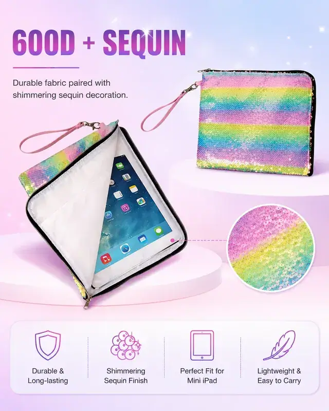 Color Mini Computer / iPad Bag for Business Trips — 600D + Sequin, 28×22.5 cm — construction detail 2