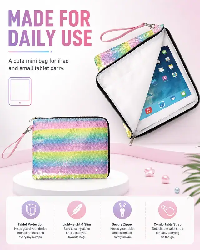 Color Mini Computer / iPad Bag for Business Trips — 600D + Sequin, 28×22.5 cm — construction detail 4
