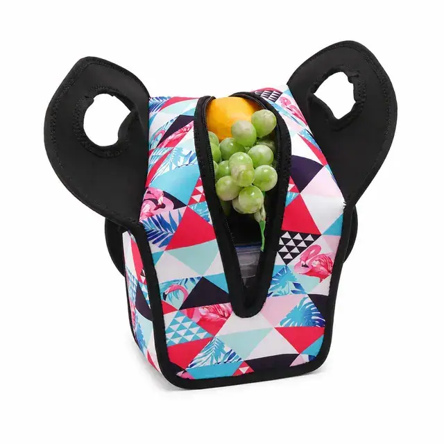Colorful Geometric Insulated Lunch Bag with Handle Design (Neoprene, 22×12.5×25 cm) — product view
