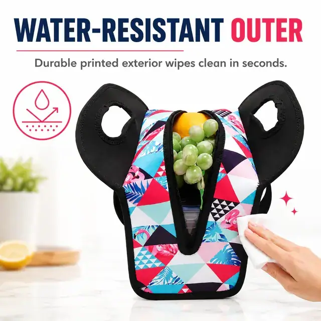 Colorful Geometric Insulated Lunch Bag with Handle Design (Neoprene, 22×12.5×25 cm) — construction detail 1