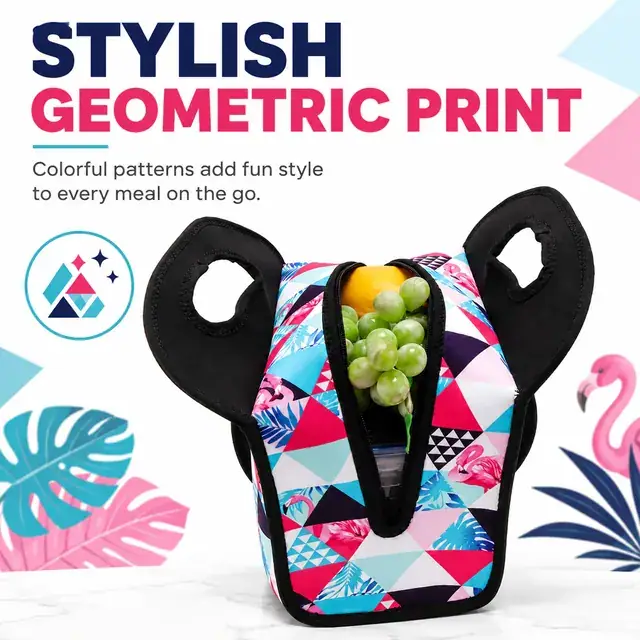 Colorful Geometric Insulated Lunch Bag with Handle Design (Neoprene, 22×12.5×25 cm) — construction detail 4