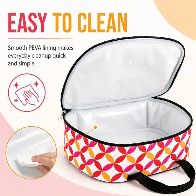 Colorful Geometric Insulated Lunch Bag with Handles (600D/PU, 25.5×9.5×21.5 cm) — construction detail 2